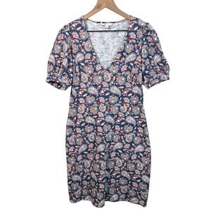 Boden Womens 4 Long Multicolor Paisley Short Puff Sleeve V Neck A-line‎ Dress